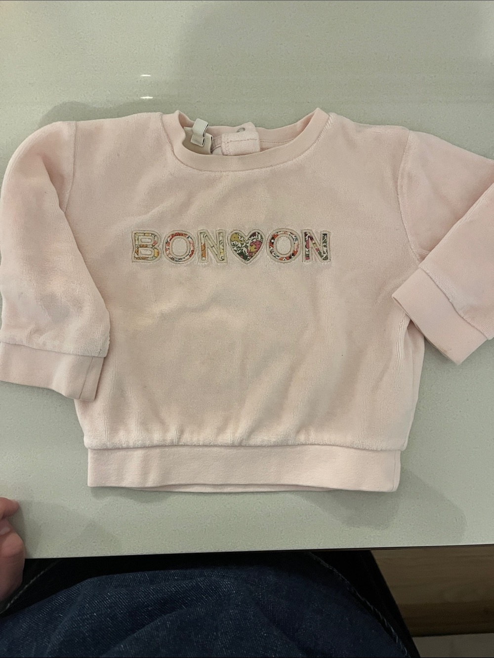 Bonton Pale Pink Floral Logo Sweatshirt